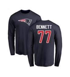 Football New England Patriots #77 Michael Bennett Navy Blue Name & Number Logo Long Sleeve T-Shirt