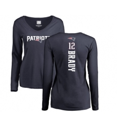 Football Women's New England Patriots #12 Tom Brady Navy Blue Backer Slim Fit Long Sleeve T-Shirt