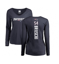 Football Women's New England Patriots #54 Tedy Bruschi Navy Blue Backer Slim Fit Long Sleeve T-Shirt