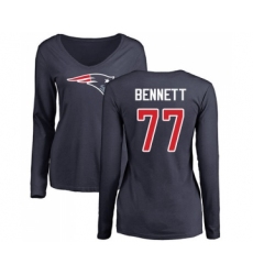 Football Women's New England Patriots #77 Michael Bennett Navy Blue Name & Number Logo Slim Fit Long Sleeve T-Shirt