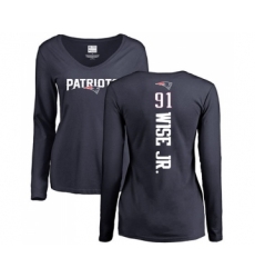 Football Women's New England Patriots #91 Deatrich Wise Jr Navy Blue Backer Slim Fit Long Sleeve T-Shirt
