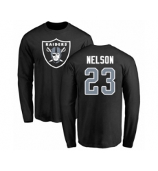 Football Oakland Raiders #23 Nick Nelson Black Name & Number Logo Long Sleeve T-Shirt