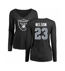 Football Women's Oakland Raiders #23 Nick Nelson Black Name & Number Logo Long Sleeve T-Shirt