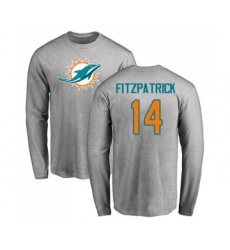 Football Miami Dolphins #14 Ryan Fitzpatrick Ash Name & Number Logo Long Sleeve T-Shirt