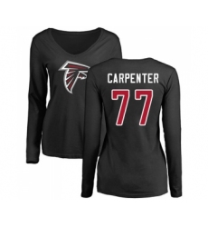 Football Women's Atlanta Falcons #77 James Carpenter Black Name & Number Logo Long Sleeve T-Shirt