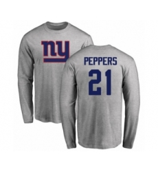 Football New York Giants #21 Jabrill Peppers Ash Name & Number Logo Long Sleeve T-Shirt