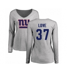 Football Women's New York Giants #37 Julian Love Ash Name & Number Logo Long Sleeve T-Shirt