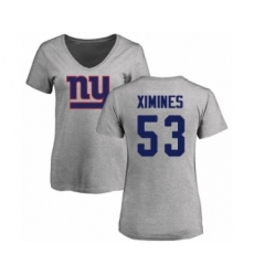 Football Women's New York Giants #53 Oshane Ximines Ash Name & Number Logo T-Shirt