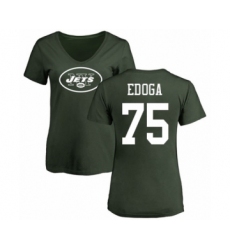 Football Women's New York Jets #75 Chuma Edoga Green Name & Number Logo T-Shirt