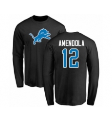 Football Detroit Lions #12 Danny Amendola Black Name & Number Logo Long Sleeve T-Shirt