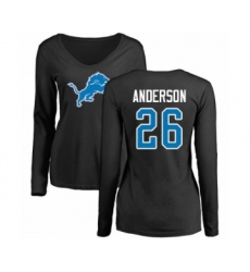 Football Women's Detroit Lions #26 C.J. Anderson Black Name & Number Logo Long Sleeve T-Shirt