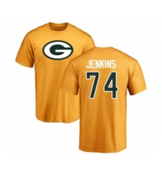 Football Green Bay Packers #74 Elgton Jenkins Gold Name & Number Logo T-Shirt