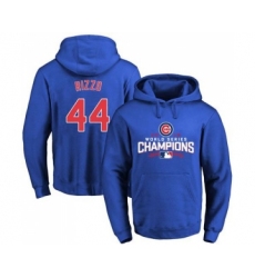 Cubs #44 Anthony Rizzo Blue 2016 World Series Champions Pullover MLB Hoodie