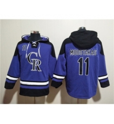 Men's Colorado Rockies #11 Mike Moustakas Purple Ageless Must-Have Lace-Up Pullover Hoodie