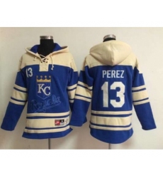 Men's Kansas City Royals #13 Salvador Perez Blue Hoodie