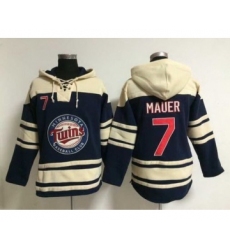 Men's Minnesota Twins #7 Joe Mauer Alternate Navy Blue MLB Hoodie