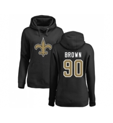 Football Women's New Orleans Saints #90 Malcom Brown Black Name & Number Logo Pullover Hoodie