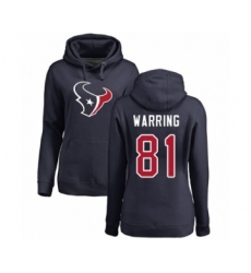 Football Women's Houston Texans #81 Kahale Warring Navy Blue Name & Number Logo Pullover Hoodie