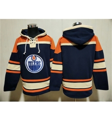Men's Edmonton Oilers Blank Navy Lace-Up Pullover Hoodie