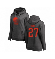 Football Women's Cleveland Browns #27 Kareem Hunt Ash One Color Pullover Hoodie