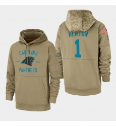 Men's Carolina Panthers #1 Cam Newton 2019 Salute to Service Sideline Therma Pullover Hoodie - Tan