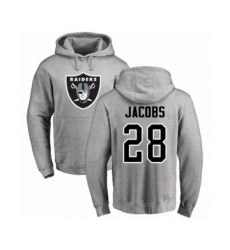 Football Oakland Raiders #28 Josh Jacobs Ash Name & Number Logo Pullover Hoodie