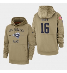 Men's Los Angeles Rams #16 Jared Goff 2019 Salute to Service Sideline Therma Pullover Hoodie - Tan