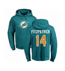 Football Miami Dolphins #14 Ryan Fitzpatrick Aqua Green Name & Number Logo Pullover Hoodie