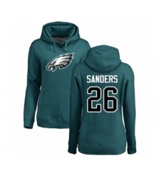 Women's Philadelphia Eagles #26 Miles Sanders Green Name & Number Logo Pullover Hoodie