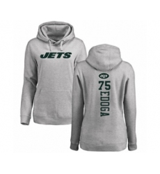 Football Women's New York Jets #75 Chuma Edoga Ash Backer Pullover Hoodie