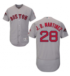 Men's Majestic Boston Red Sox #28 J D Martinez Grey Road Flex Base Authentic Collection 2018 World Series Champions MLB Jersey