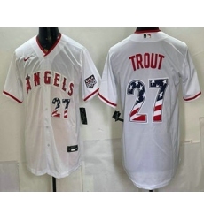 Men's Los Angeles Angels #27 Mike Trout White USA 250 Fourth of July Home Stadium Stitched Jersey