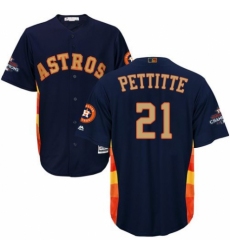 Men's Majestic Houston Astros #21 Andy Pettitte Replica Navy Blue Alternate 2018 Gold Program Cool Base MLB Jersey