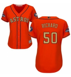 Women's Majestic Houston Astros #50 J.R. Richard Authentic Orange Alternate 2018 Gold Program Cool Base MLB Jersey