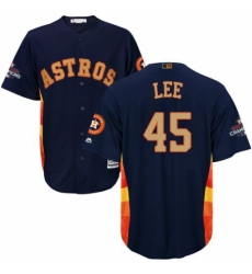 Men's Majestic Houston Astros #45 Carlos Lee Replica Navy Blue Alternate 2018 Gold Program Cool Base MLB Jersey