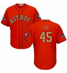 Men's Majestic Houston Astros #45 Carlos Lee Replica Orange Alternate 2018 Gold Program Cool Base MLB Jersey