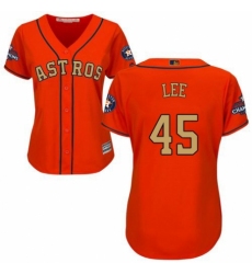 Women's Majestic Houston Astros #45 Carlos Lee Authentic Orange Alternate 2018 Gold Program Cool Base MLB Jersey