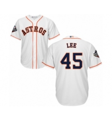 Youth Houston Astros #45 Carlos Lee Authentic White Home Cool Base 2019 World Series Bound Baseball Jersey