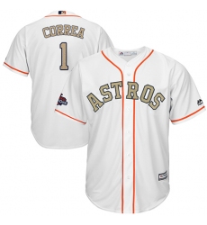 Men's Majestic Houston Astros #1 Carlos Correa Replica White 2018 Gold Program Cool Base MLB Jersey