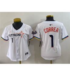 Women's Houston Astros #1 Carlos Correa White 2025 City Connect Limited Stitched Baseball Jersey(Run Small)