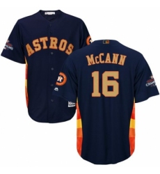 Youth Majestic Houston Astros #16 Brian McCann Authentic Navy Blue Alternate 2018 Gold Program Cool Base MLB Jersey