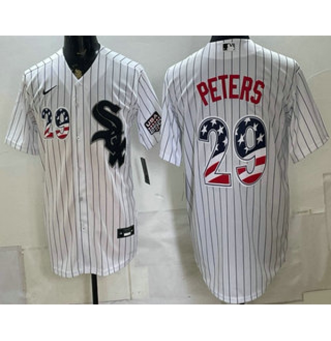 Men's Chicago White Sox #29 Tristan Peters White 2026 USA 250 Fourth of July Stitched Jersey