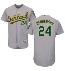 Men's Majestic Oakland Athletics #24 Rickey Henderson Grey Road Flex Base Authentic Collection MLB Jersey