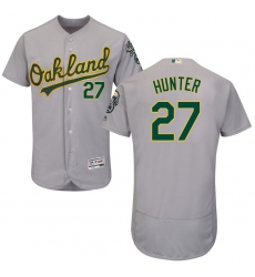 Men's Majestic Oakland Athletics #27 Catfish Hunter Grey Road Flex Base Authentic Collection MLB Jersey