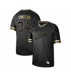 Men's Oakland Athletics #34 Rollie Fingers Authentic Black Gold Fashion Baseball Jersey
