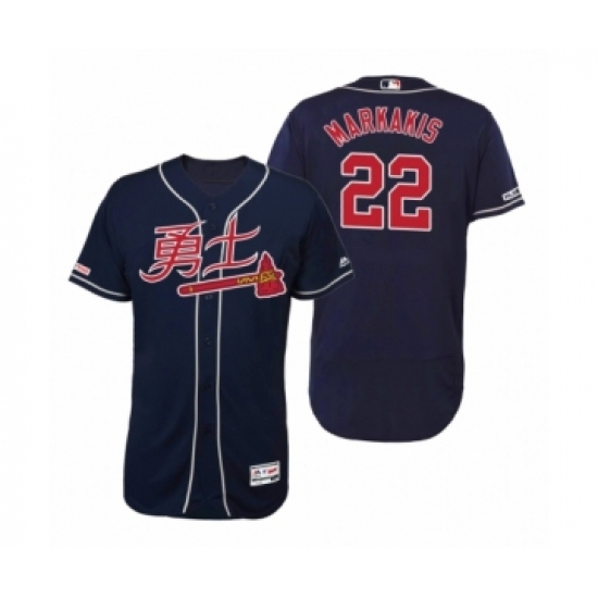 Men's 2019 Asian Heritage Month Atlanta Braves #22 Nick Markakis Navy Chinese Flex Base Jersey