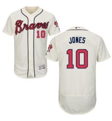 Men's Majestic Atlanta Braves #10 Chipper Jones Cream Alternate Flex Base Authentic Collection MLB Jersey