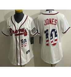 Women's Atlanta Braves #10 Chipper Jones White USA 250 Fourth of July Home Stadium Stitched Jersey