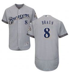 Men's Majestic Milwaukee Brewers #8 Ryan Braun Grey Road Flex Base Authentic Collection MLB Jersey