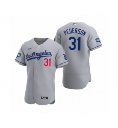Men's Los Angeles Dodgers #31 Joc Pederson Gray 2020 World Series Champions Road Authentic Jersey